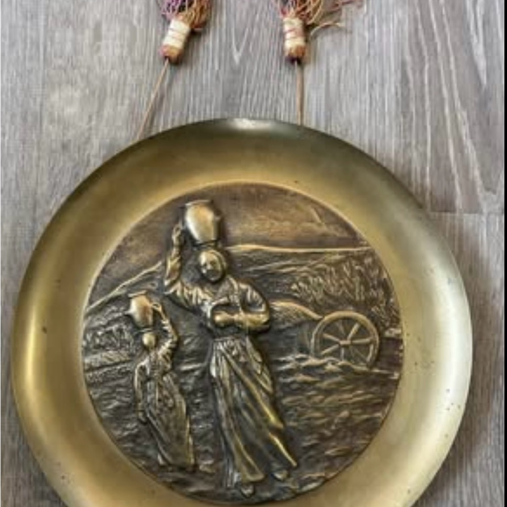 Decorative Brass Wall Plate with Embossed Figures